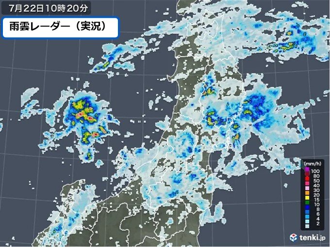 東北の太平洋側　雨雲が発達中