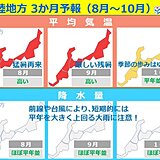 北陸　3か月の天候見通し　猛暑再来　厳しい残暑　台風による短期的な大雨にも注意!