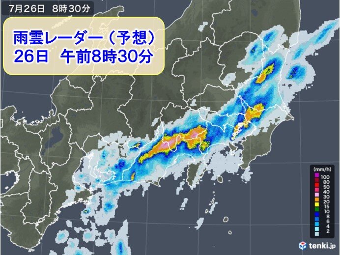 26日の関東甲信 朝は都心などでも強雨 午後は内陸部で非常に激しい雨 