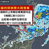 新潟県と山形県で約100ミリ「記録的短時間大雨情報」