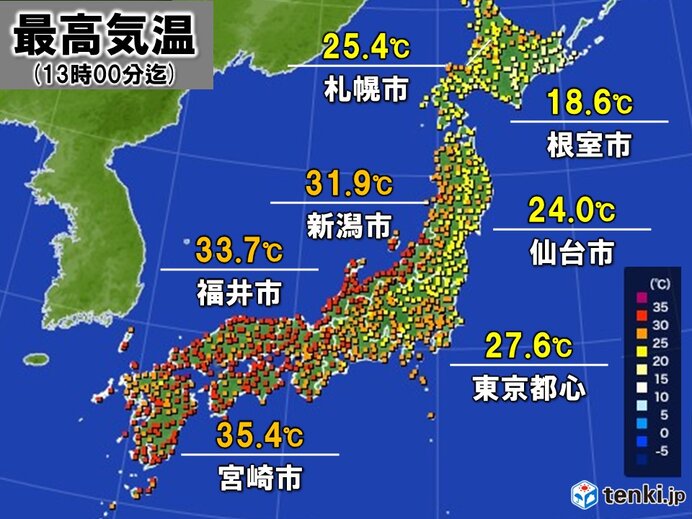 6日　西日本は真夏らしい暑さ　関東以北は太平洋側ほど涼しい空気