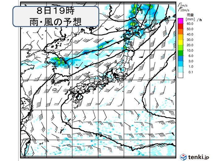 きょう8日　北海道・東北北部　雨の降り出す時間