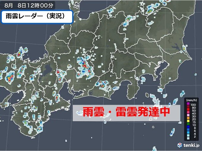 東海 近畿を中心に雨雲発達中 午後は関東から西で天気急変 急な雨や雷雨のおそれ 気象予報士 望月 圭子 22年08月08日 日本気象協会 Tenki Jp