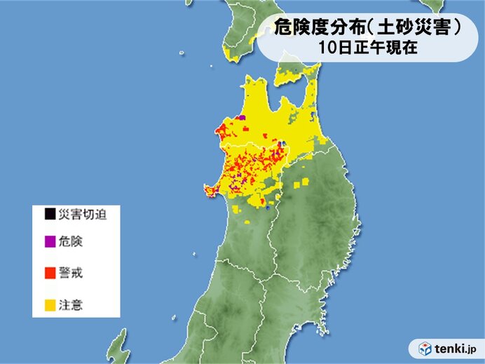 秋田に活発な雨雲　東北北部は土砂災害や川の氾濫など厳重警戒を_画像