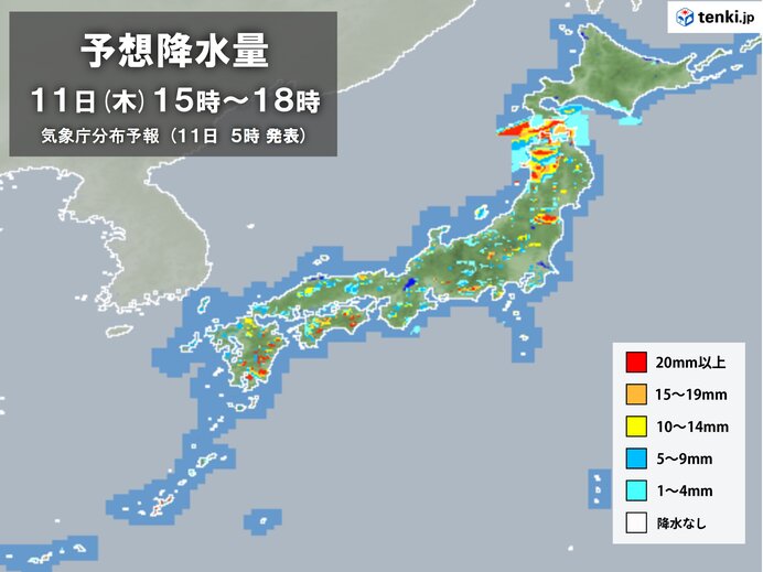 きょう11日　東北北部は大雨続く　北海道も雨強まる　晴れる関東以西も局地的に雷雨