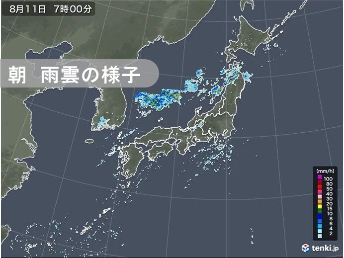 11日　岐阜県で6時間降水量200ミリ超　東北北部や北海道は今後雨強まる