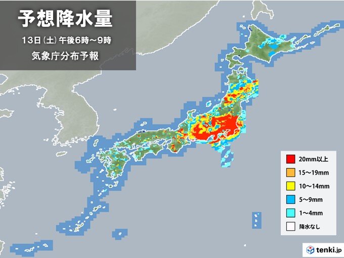 今夜は東海や関東、東北で大雨警戒