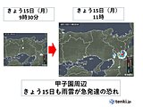 甲子園球場の天気　きょう15日(月)も急な雨に注意　風も時折強めに吹く