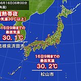 愛媛県松山市で「超熱帯夜」　夜間も30℃以上で経過