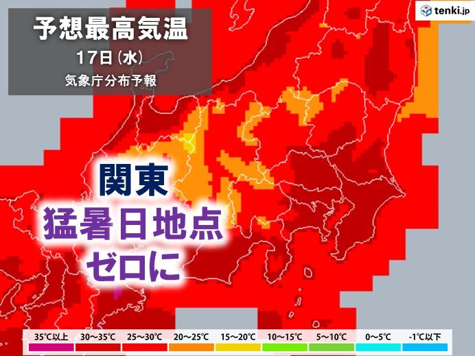 関東　あす17日は雨で猛暑収まる　週末からは30℃超えが続く　熱中症対策を