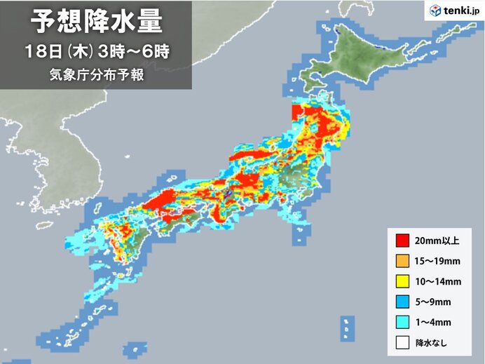 18日(木)にかけてさらに雨量が増える恐れ