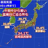 午前中から猛烈な暑さ　最高気温34℃台も　九州に「熱中症警戒アラート」