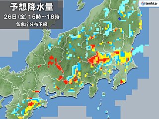 関東甲信の天気　きょうは非常に激しい雨や雷雨に注意　あすにかけて大雨の所も