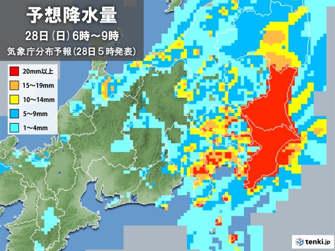 きょう28日の関東　昼前にかけて局地的な激しい雨　道路の冠水や浸水害に注意・警戒