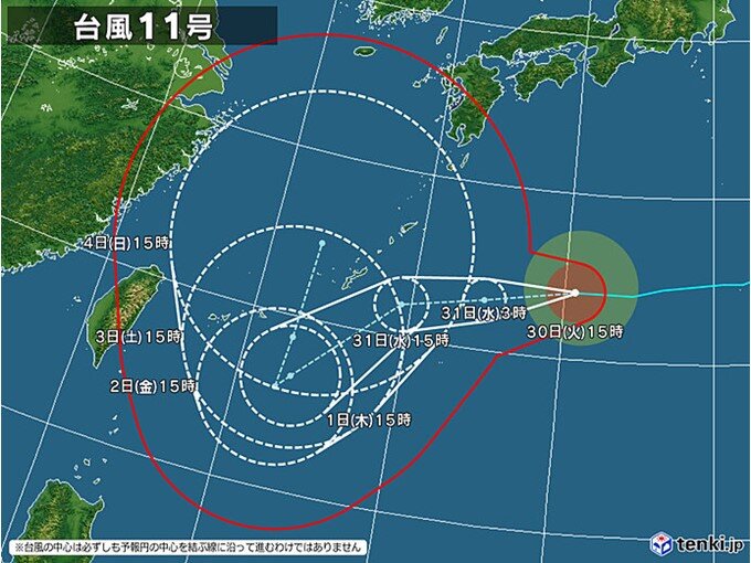 今年最強台風11号　西日本太平洋側で災害級大雨の恐れ　72時間雨量1000ミリも