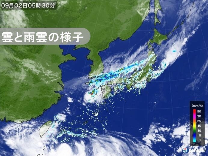 きょう2日　本州付近に前線が停滞　九州～関東は局地的に雨雲が発達