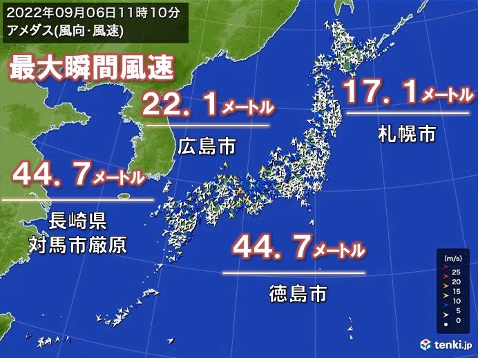 大型の台風11号　暴風・強風は広範囲に