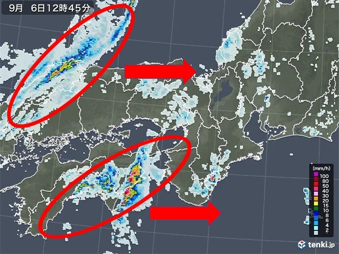 雨の範囲が次第に広がる