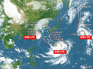 九州　14日　フェーン現象で猛烈な暑さ　3連休は台風14号接近のおそれ