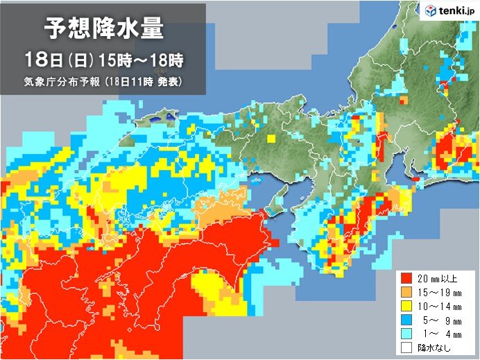 関西　きょう18日(日)は紀伊半島や滋賀県を中心に雨