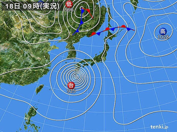 中国地方　明日(19日)は台風最接近　災害級の暴風、高波、高潮、大雨のおそれ
