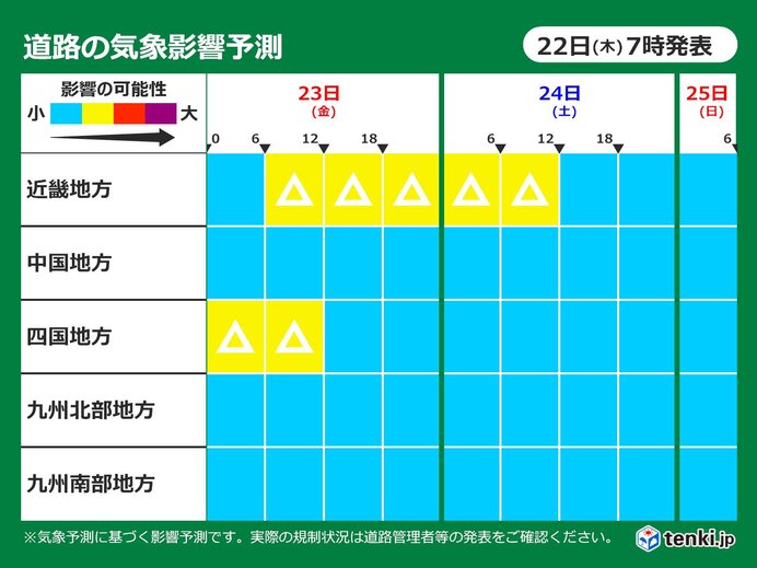 道路気象予測　近畿～九州南部