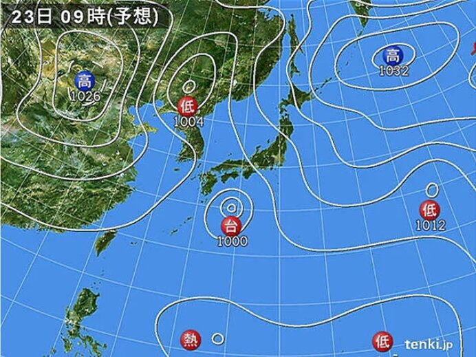 23日(金)秋分の日　雲が多く、雨の降る所も