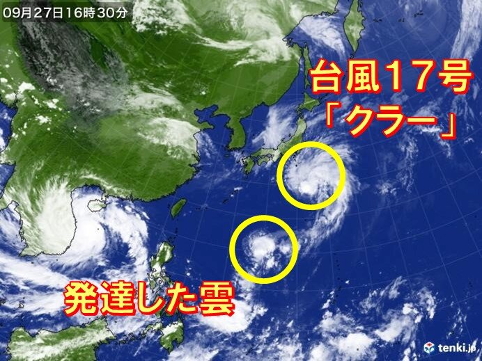 日本の南で新たな熱帯低気圧が発生する予想