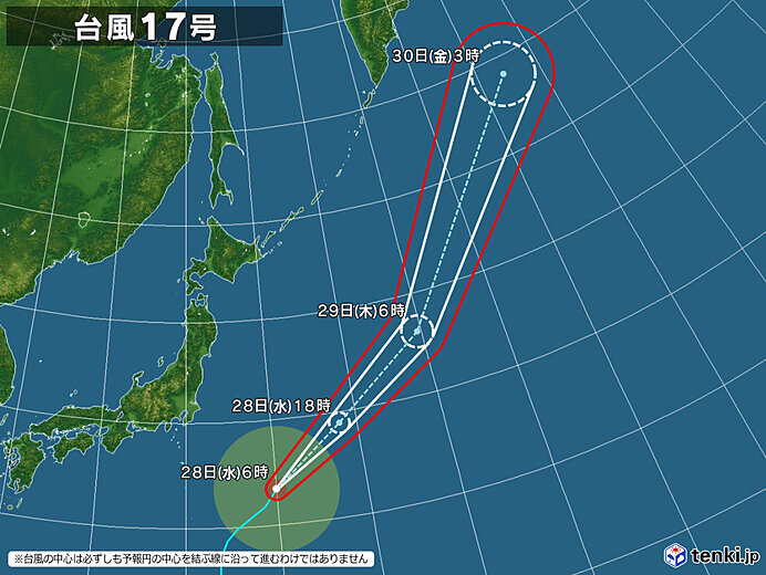 台風17号　本州から離れて進むが高波に注意