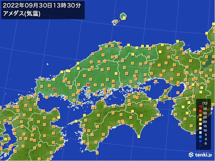 中国地方　今日(30日)は真夏日復活からっとした暑さ　来週は気温が大幅ダウン