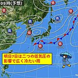 関西　今夜から明日7日(金)にかけて次第に広く冷たい雨　昼間は晩秋の肌寒さに