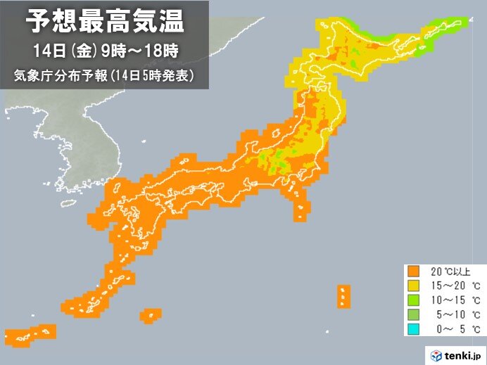東海から九州は汗ばむ陽気に