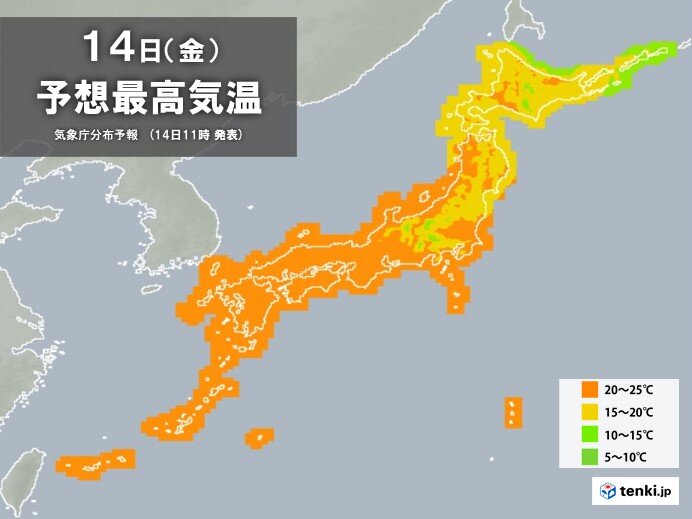 30℃近くまで上がる所も