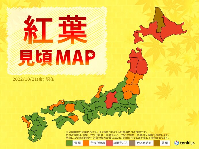 紅葉見頃MAP　見頃エリア一気に拡大　本州だけでなく四国や九州でも 週末の天気は