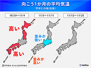1か月予報　「立冬」の頃に寒気流入　そろそろ暖房器具の点検など冬支度を