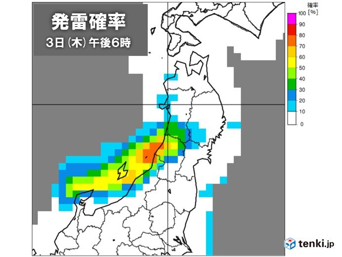 きょう3日の午後　北陸や東北で局地的に雨雲発達　落雷・突風・ヒョウなどに注意