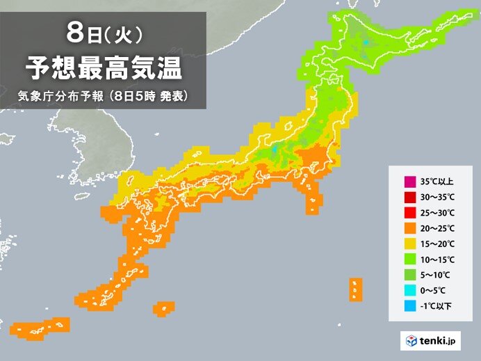 きょう8日　九州～関東20℃以上に　乾燥の季節　東京都心など最小湿度30%予想