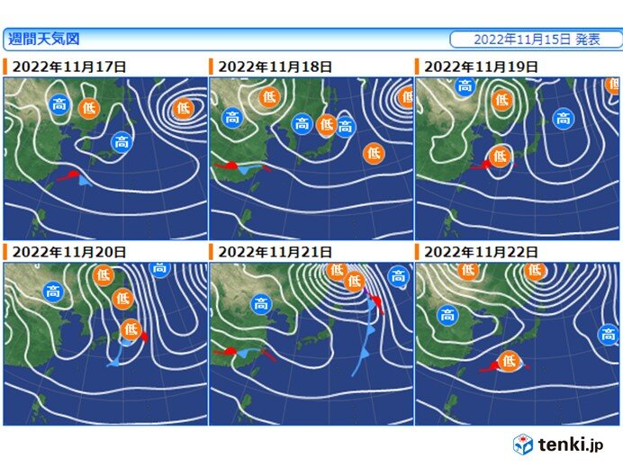 16日～22日　週末は広く雨が降る可能性　雨のあと寒くなるのか?