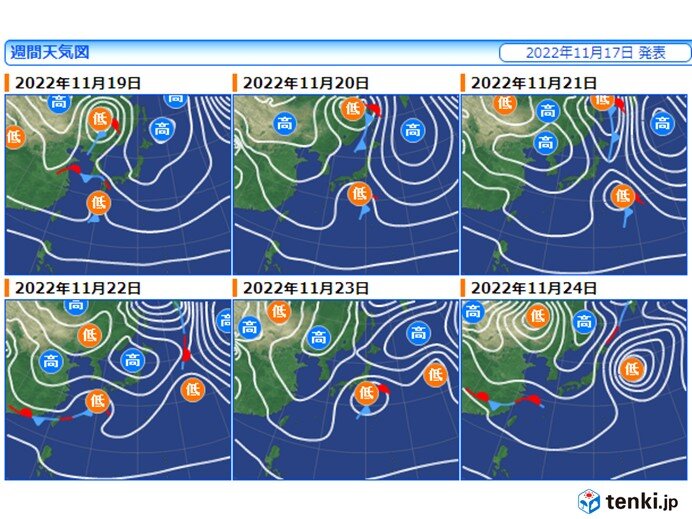 18日～24日　週末と23日勤労感謝の日は冷たい雨　初冬らしい寒さ一時的