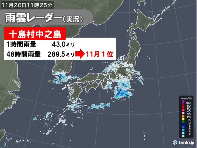 奄美で11月1位の大雨