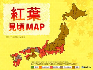 紅葉は西日本から東日本で広く見頃　きょう22日は紅葉狩り日和　あす23日祝日は雨