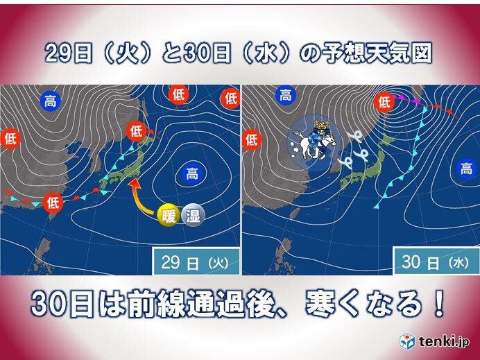 30日(水)の夜からは寒気流入!冬支度はお早めに