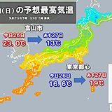 あす27日　北陸から北で気温急降下　関東から西はポカポカ陽気に