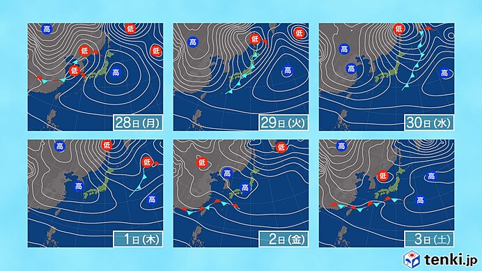 来週中頃は荒天のおそれ