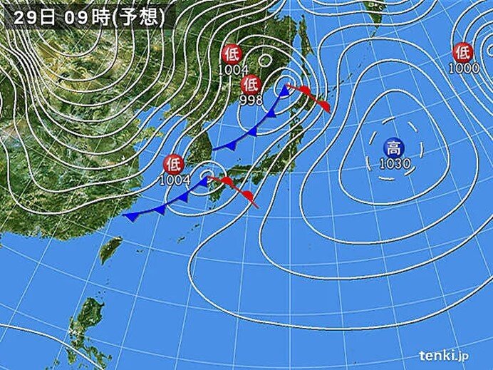 全国的に風が強まる　局地的には滝のような雨も