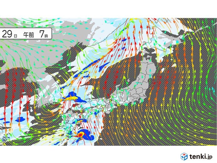 29日(火)全国荒天　朝の通勤時や夜の帰宅時に　土砂降りの雨や横なぐりの雨も