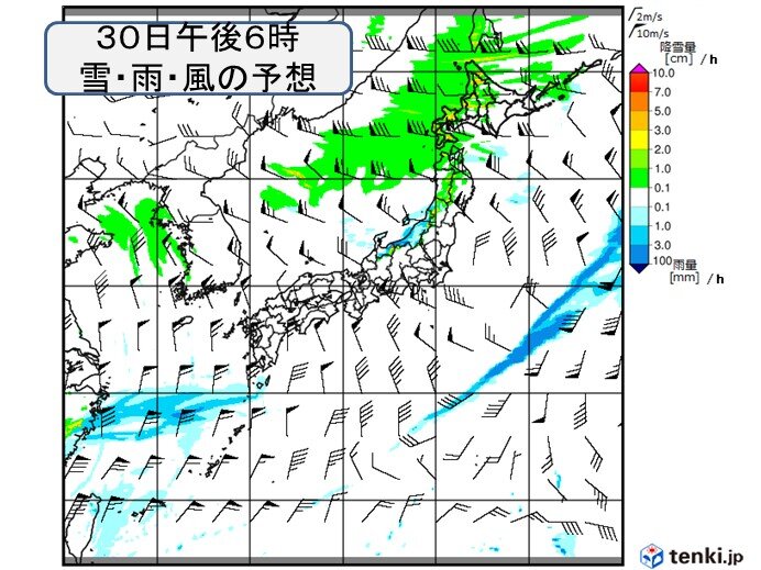 30日～12月6日　あす30日から西回りで強い寒気流入