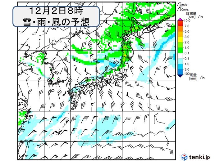 強い寒気流入　東北の日本海側は12月2日にかけて市街地もドカ雪の可能性