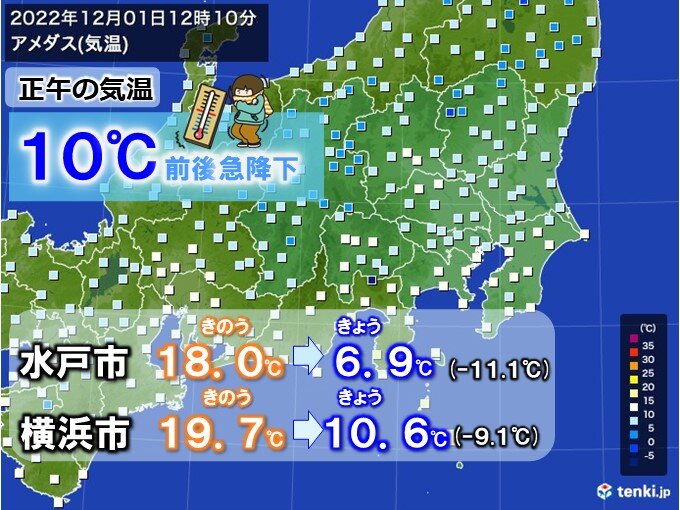 前日比マイナス10℃　一気に12月らしい寒さ