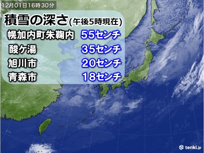 北海道で積雪50センチ超えも　西日本から続々と初冠雪の便り